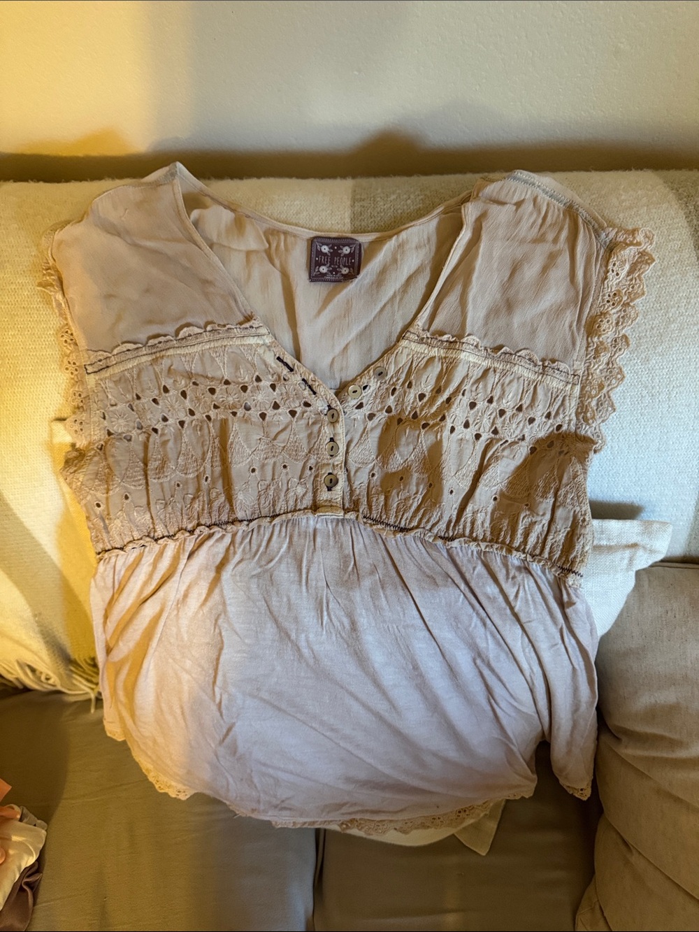Free People Cream Crochet-Trim Peasant Blouse